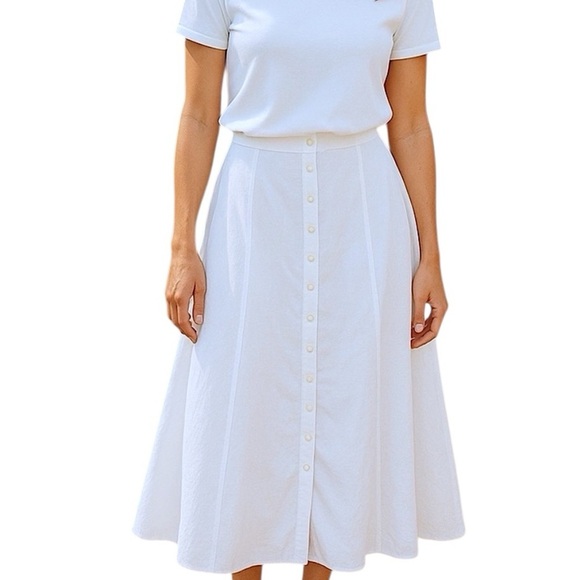I.N.C. Bohemian White Linen Button-Down Skirt Wide Waistband Women’s Size Small - Picture 1 of 10